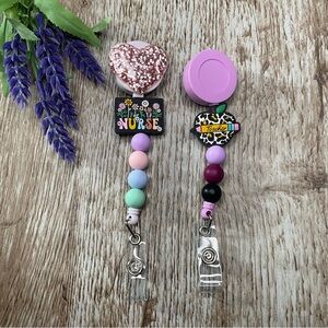 Badge Reel Artisan Bead Accessory Handcrafted Office ID Card Holder Retractable